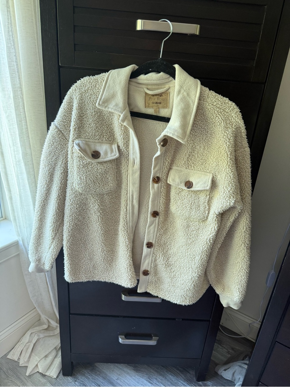 T.J.Maxx Cream Sherpa Button-Up Shacket